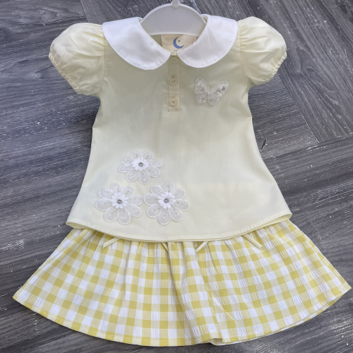 KIVIA-2033 YELLOW BLOSSOM CHECKED DRESS SET